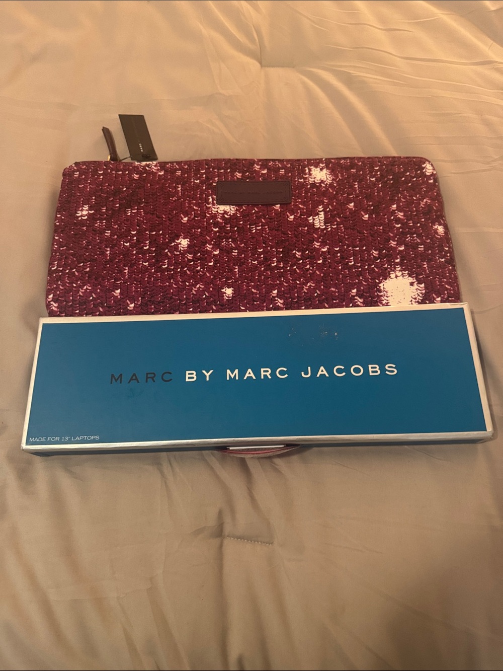 Marc by Marc Jacobs Maroon and White Tweed Laptop Sleeve